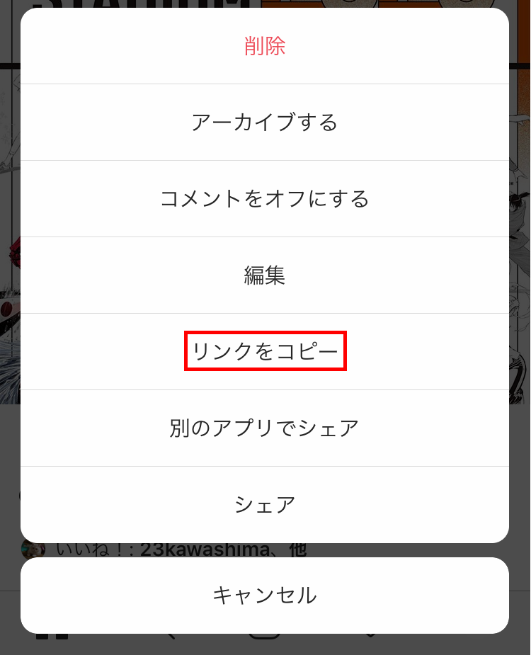インスタグラムURLコピー画像2